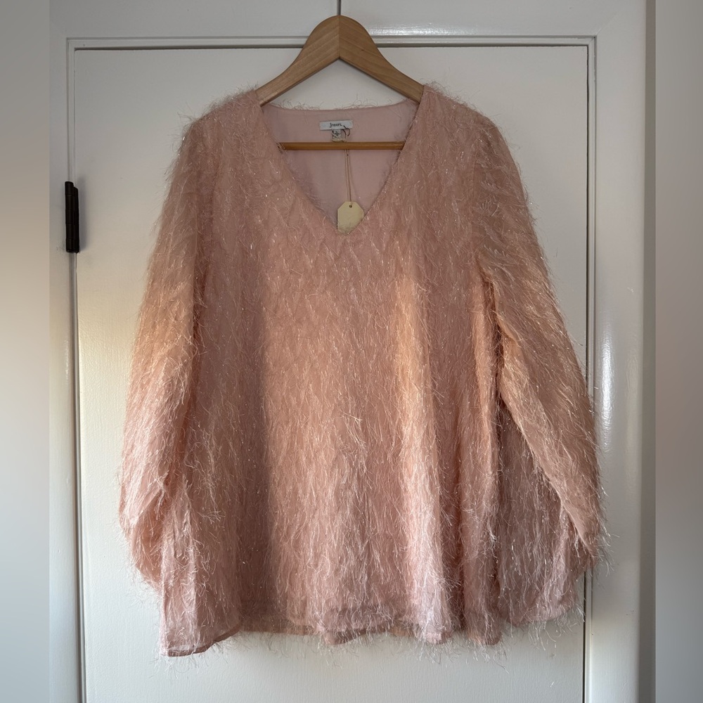 New! Jodifl Solid Pink Eyelash Tinsel Sweater V-Neck Long Sleeve Sparkle Large - Picture 4 of 11